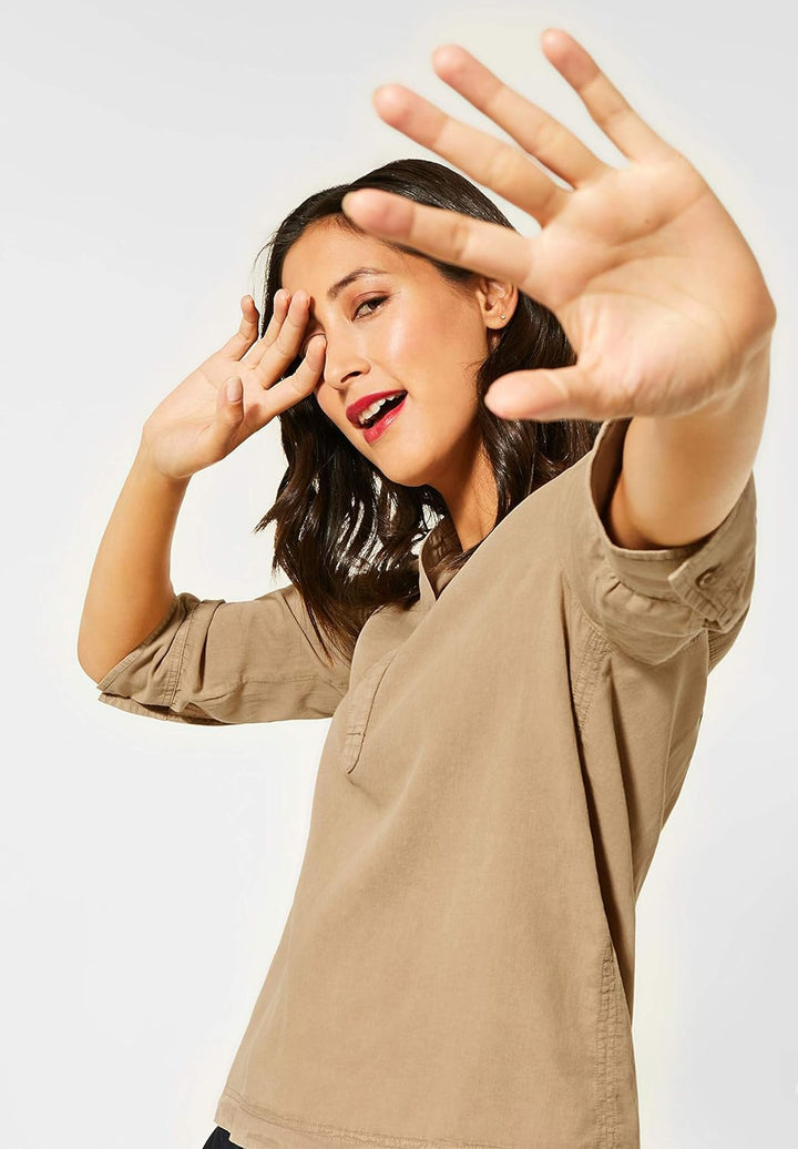 Street One Damen Bluse in Cord-Optik Pure Sand 34 Ärmel mit Schlitz und Knopf, Leichte Baumwolle