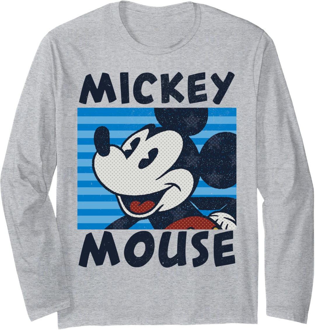 Disney Mickey And Friends Mickey Mouse Blue Stripe Portrait Langarmshirt