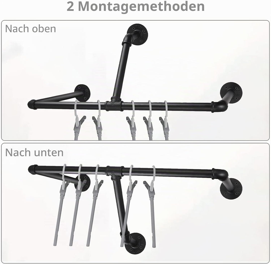 TANiCE Industrierohr Kleiderstangen 83cm Kleiderständer Wand Kleideraufbewahrung zur Wandmontage für