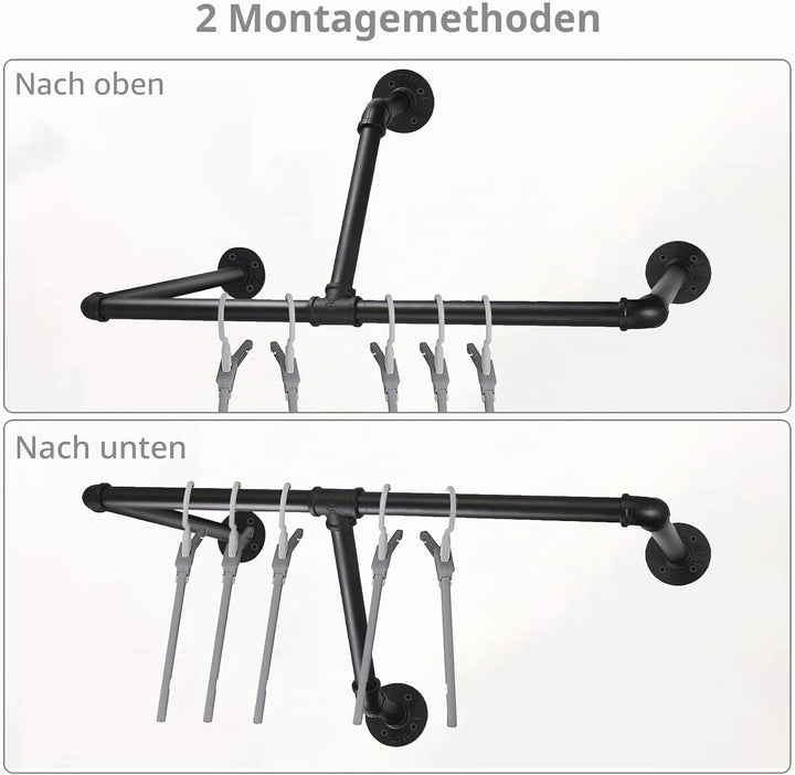 TANiCE Industrierohr Kleiderstangen 83cm Kleiderständer Wand Kleideraufbewahrung zur Wandmontage für