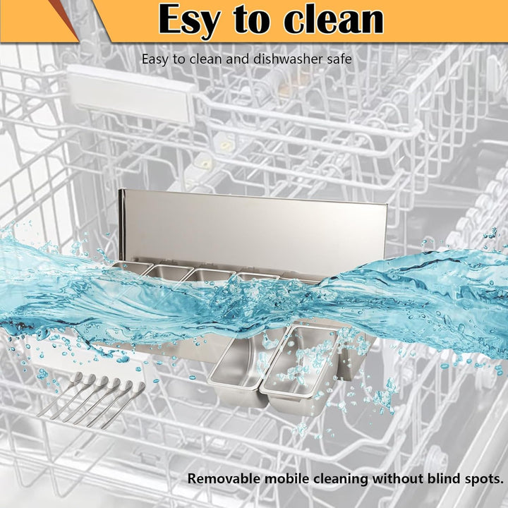 Zutatenbehälter Edelstahl Beilagenbehälter mit 6 Einsätzen und Deckel, Zutatenbox Gewürzboxen Gastro