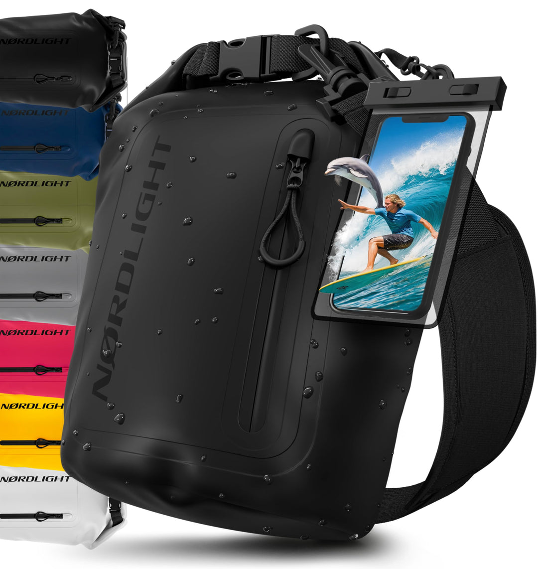 Nordlight Dry Bag wasserdichte Tasche mit Handyhülle + Roll-Top, Schultergurt | Drybag wasserfester