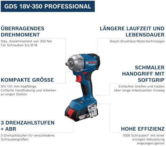 Bosch Professional 18V System Akku Drehschlagschrauber GDS 18V-350 (ohne Akku/Ladegerät)
