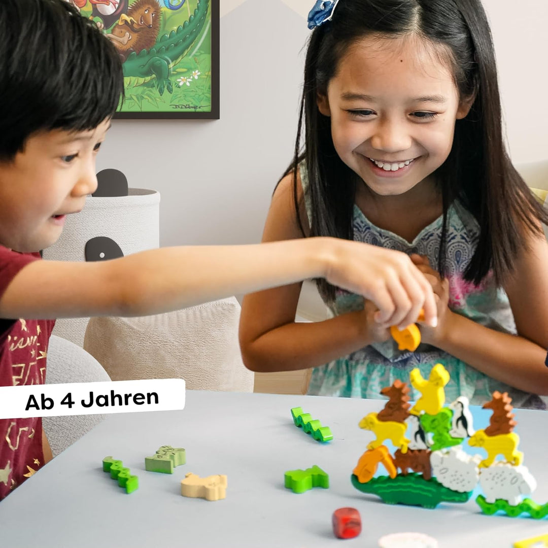 HABA Tier auf Tier – Stapelspiel aus Holz mit 29 Tieren, Balance- und Motorikspielzeug für Kinder ab