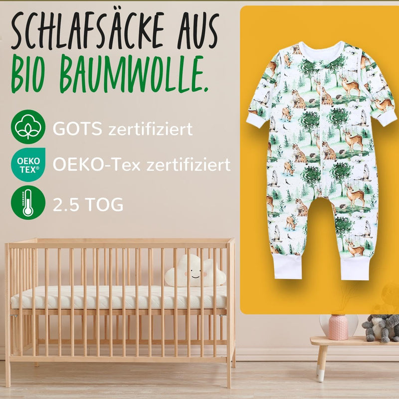 TupTam Baby Schlafsack Bio-Baumwolle 2.5 TOG mit Füssen & abnehmbaren Ärmeln, Herbst Winter, warm &