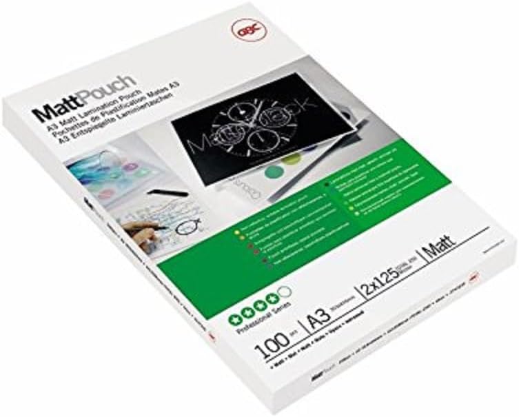 GBC Laminierfolien A3 Matt 75 mic, Beschriftbare Oberfläche, Robuste Laminiertaschen im 100er Pack,