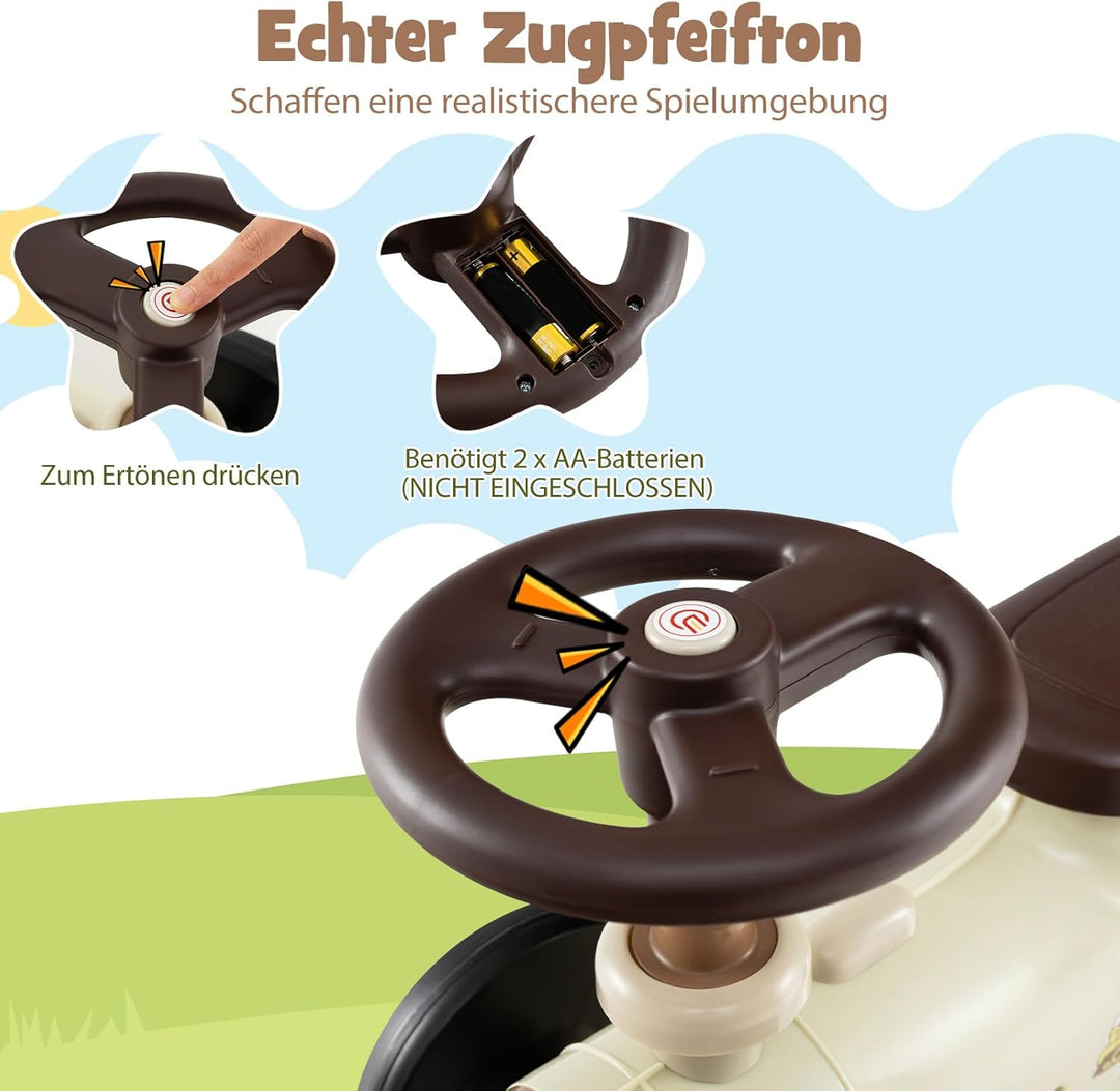 COSTWAY Rutschauto, Rutschfahrzeug mit Lenkrad & Zugpfeifton-Taste & Stauraum unter Sitz, Rutscher K