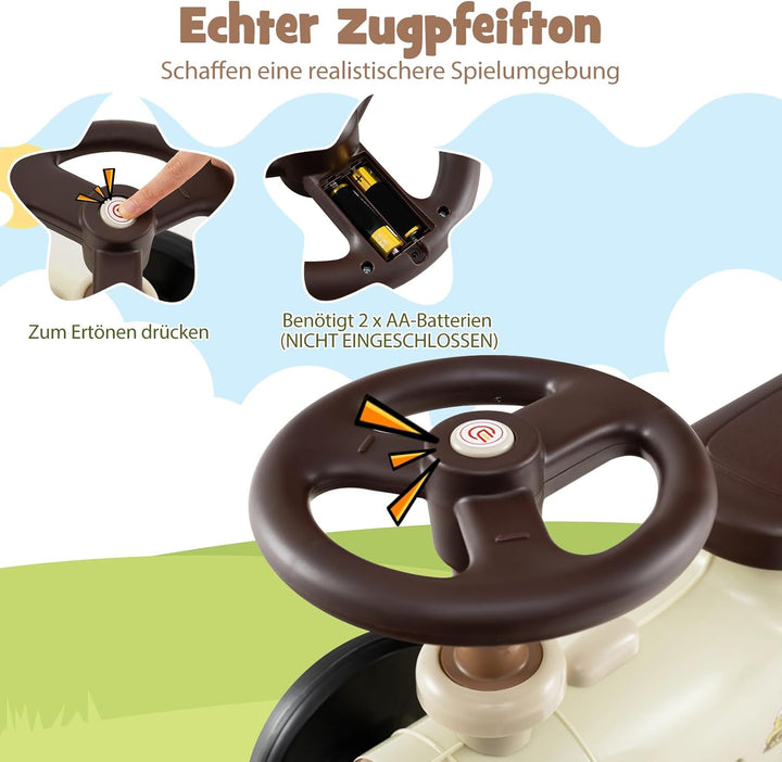 COSTWAY Rutschauto, Rutschfahrzeug mit Lenkrad & Zugpfeifton-Taste & Stauraum unter Sitz, Rutscher K