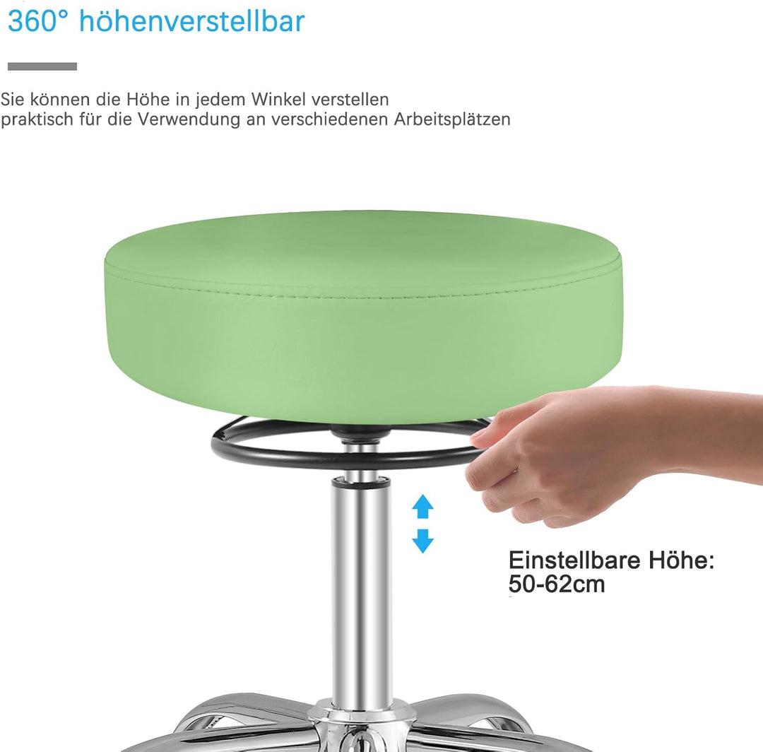 Rollhocker höhenverstellbar mit Rollen - 50-62cm，bis 180 kg belastbare Arbeitshocker，360° Drehhocker