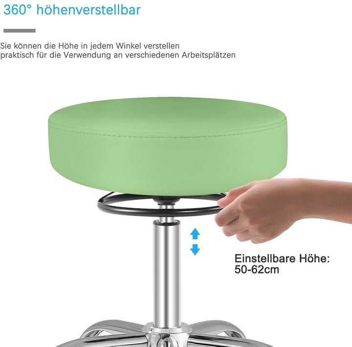 Rollhocker höhenverstellbar mit Rollen - 50-62cm，bis 180 kg belastbare Arbeitshocker，360° Drehhocker