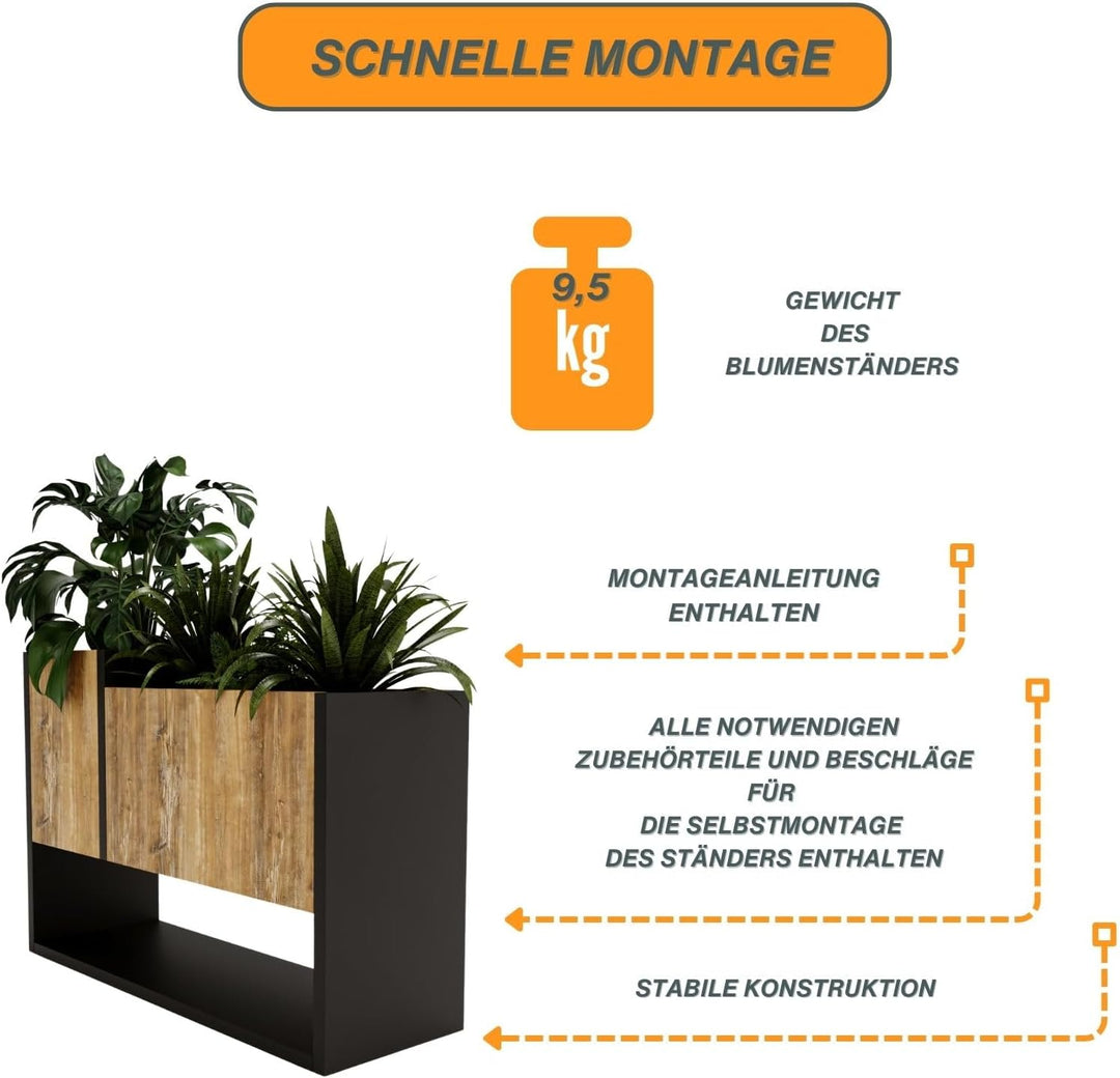 CraftPAK Blumenständer für Innen | Pflanzenständer aus hochwertigem Holzwerkstoff H45 x L64,5 x B22,