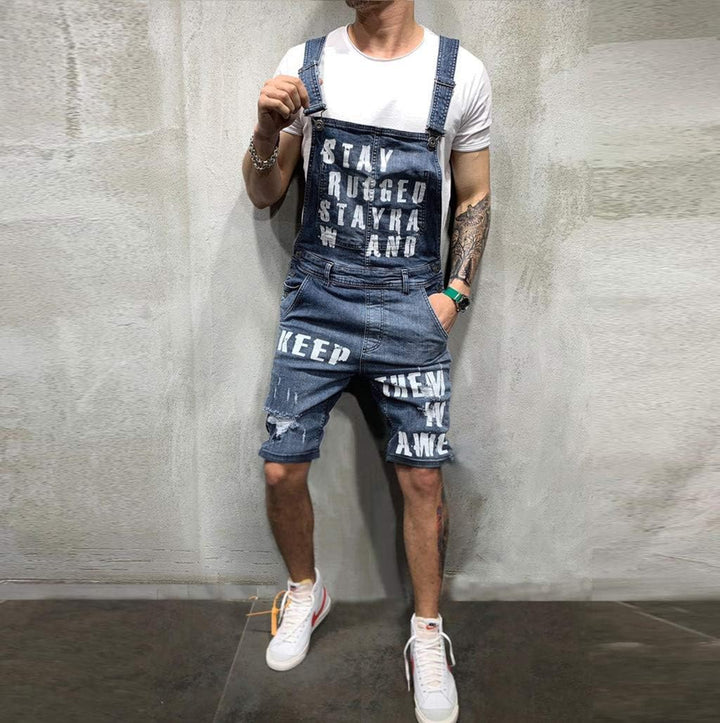 Ansenesna Latzhose Herren Jeans Zerrissen Löcher Kurz Jumpsuit Männer Sommer Destroyed Risse Ripped