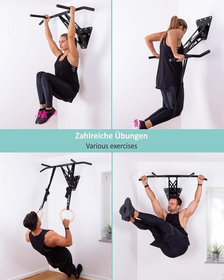 PULLUP & DIP Premium Klimmzugstange und Dip Stange, Mobil für Wand und Befestigung an Baum & Pfosten