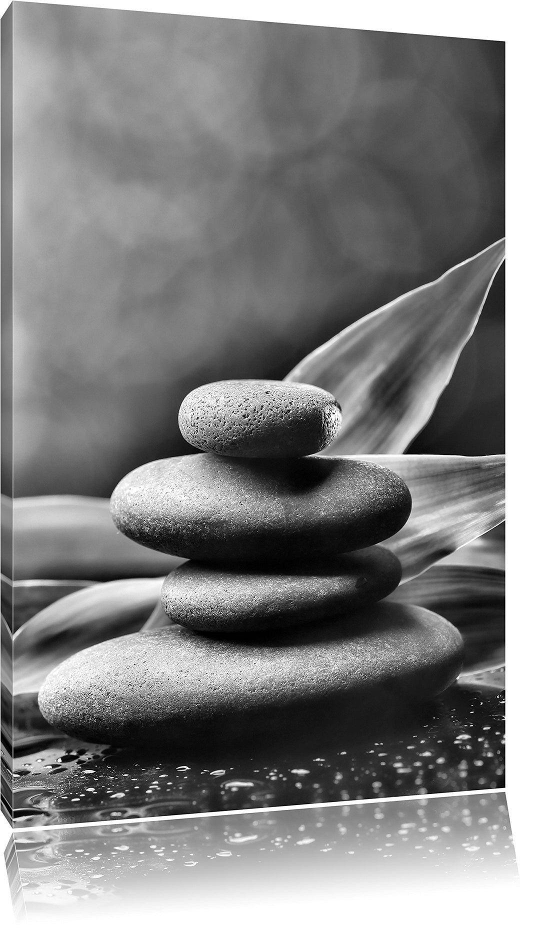 Pixxprint Monocrome, Zen Steine mit Blättern, Format: 100x70 auf Leinwand, 100x70