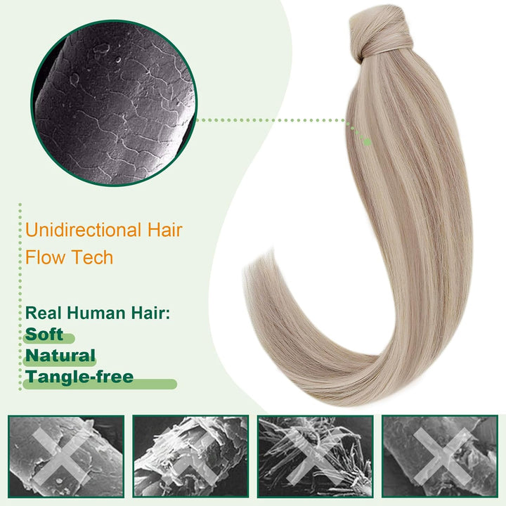 Easyouth Zopf Ponytail Extension Echthaar Pferdeschwanz Haarteil Extensions 14 Zoll 70g Farbe Aschbl