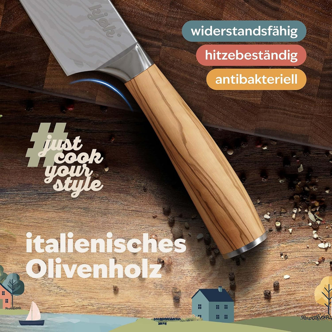 kjøk Premium Kochmesser Härte 58±2 HRC Chefmesser Klingenlänge 20 cm ergonomischer Olivenholz Griff