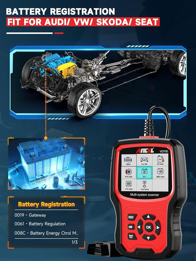 ANCEL, Kabelgebunden, VD700 Ganzes System OBD2 Diagnosegerät mit 8 Sonderfunktionen für VAG Fahrzeug