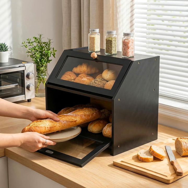 Brotkorb mit Schneidebrett Brotkasten Bambus Eco Brotbox Aufbewahrungsbox Küche Brotaufbewahrung Bro