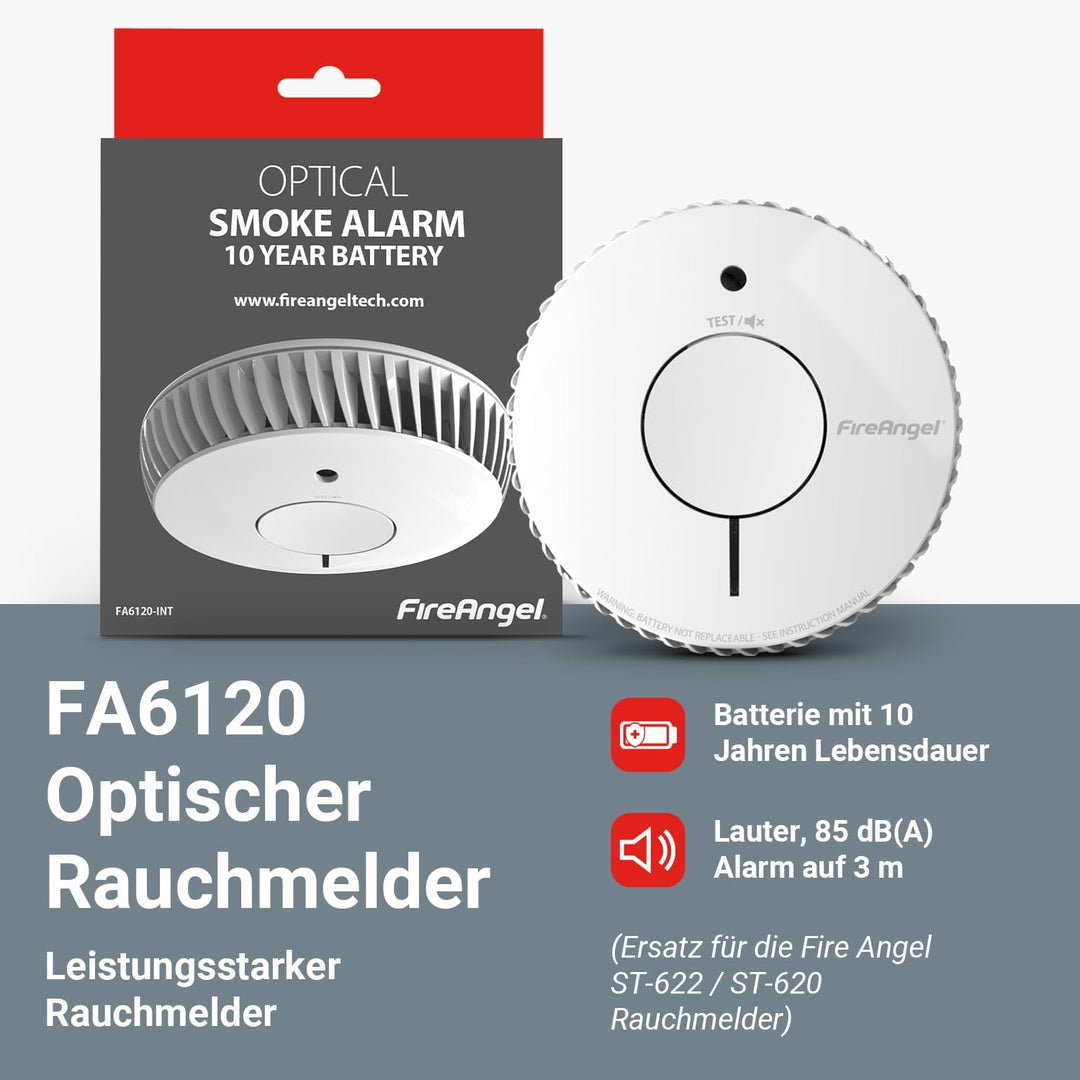 Fire Angel Optischer Rauchmelder - Q-Label - Rauchmelder mit 10 Jahre Batterie für Ihr Heim mit Test