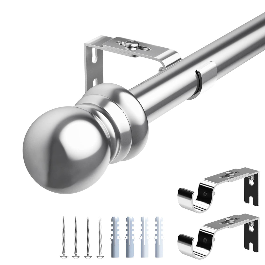 HARRMS Gardinenstange Ausziehbar, 76-221cm, Gardienenstangenset Silber 1 läufig, Verstellbare Vorhan