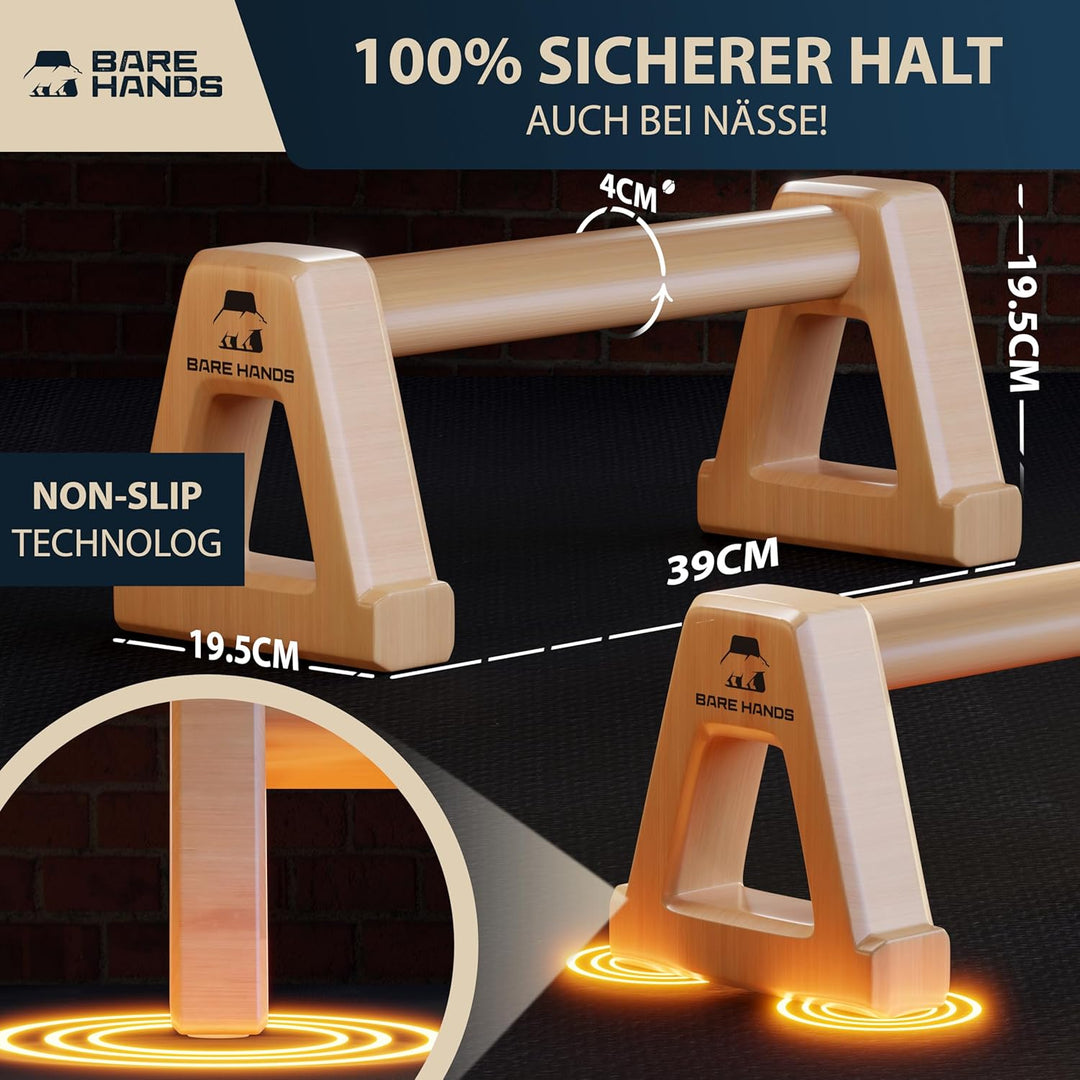 BARE HANDS Liegestützgriffe aus Holz – 2er Set Parallettes Calisthenics Griffe – Push Up Bars rutsch