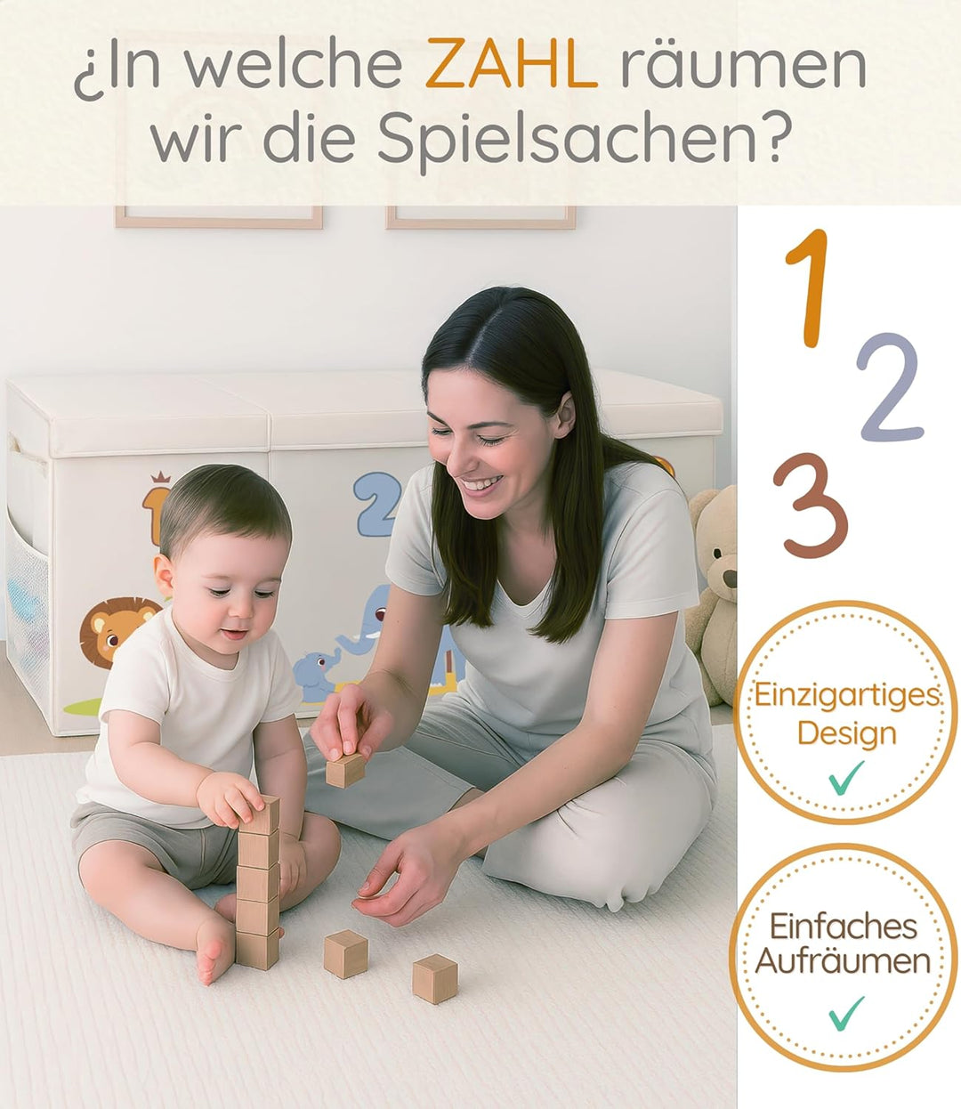 Spielzeugkiste Kinderzimmer XL mit Deckel, faltbare Aufbewahrungsbox für Spielzeug, Spielzeug Organi