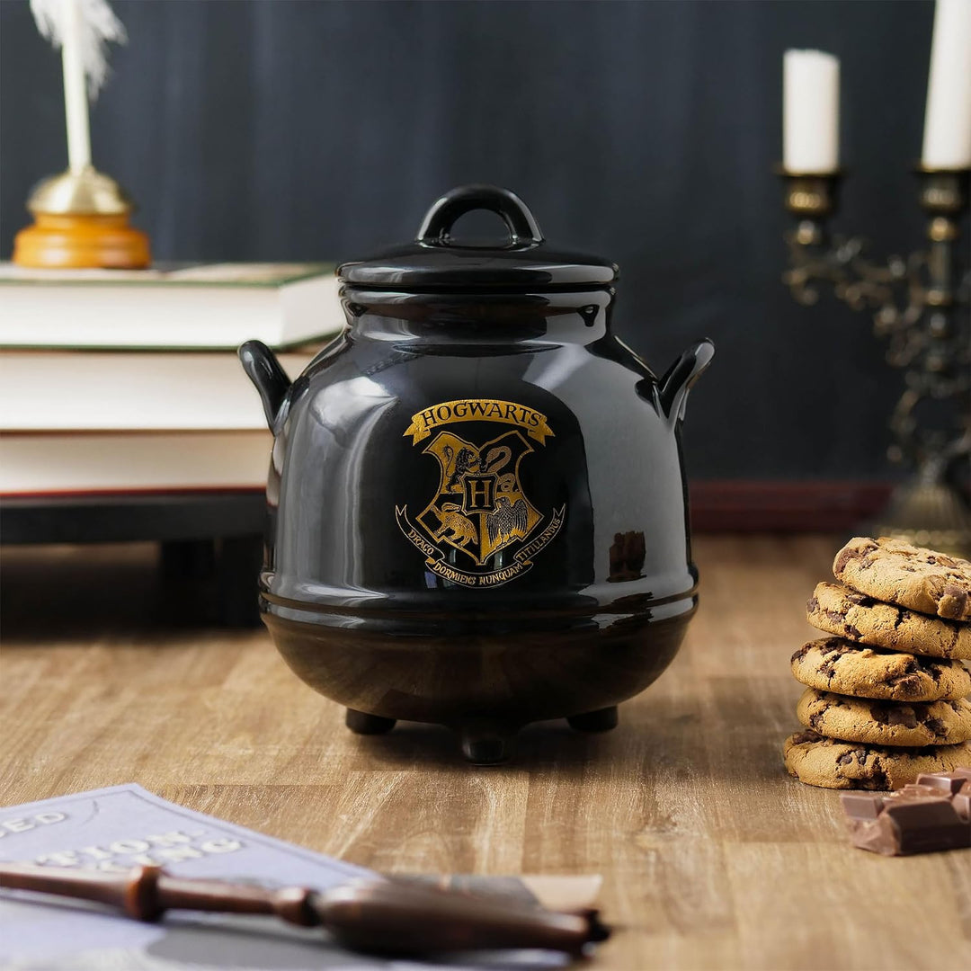Elbenwald Harry Potter Hogwarts Kessel Keksdose - mit Hogwarts Schule Wappenmotiv Keramik Schwarz, H