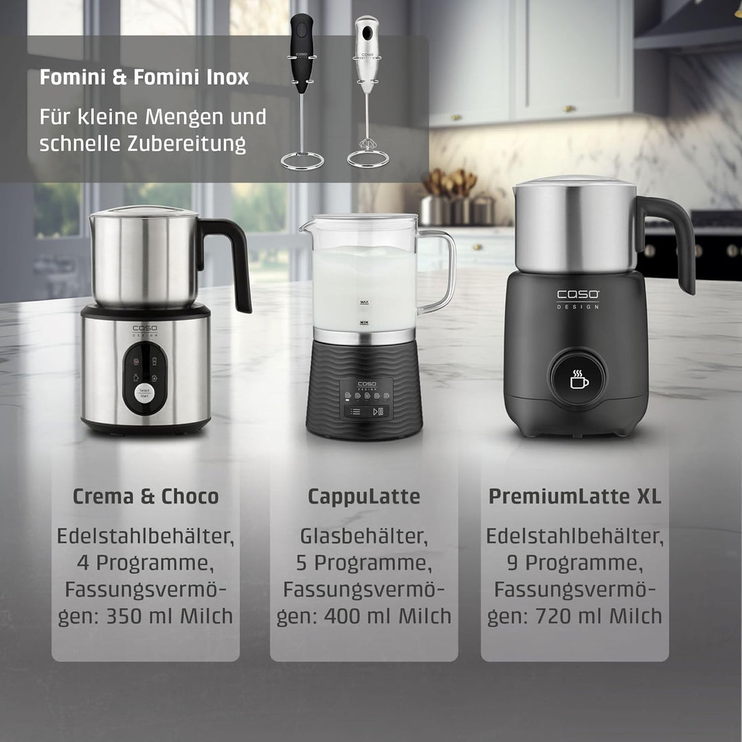 CASO CappuLatte - elektrischer Milchaufschäumer, cremiger Milchschaum, Milchschäumer heiss & kalt, K