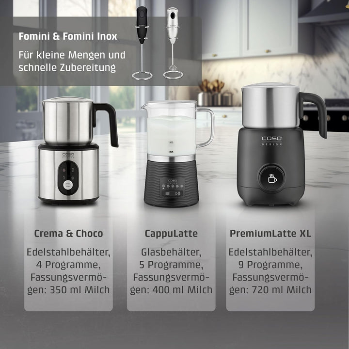 CASO CappuLatte - elektrischer Milchaufschäumer, cremiger Milchschaum, Milchschäumer heiss & kalt, K