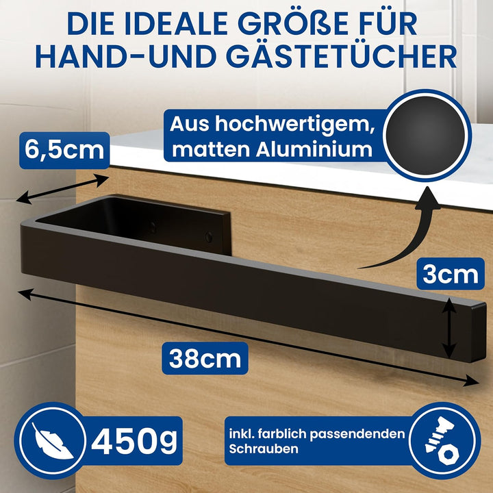 rtmr Handtuchhalter Schrankmontage, zum Bohren, schwarz matt, Premium Gästehandtuchhalter aus Alumin