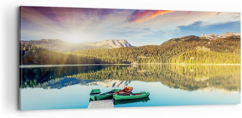 Panorama Bilder auf Leinwand 100x40cm Leinwandbild See Berge Wasser Gross Wanddeko Bild Schlafzimmer