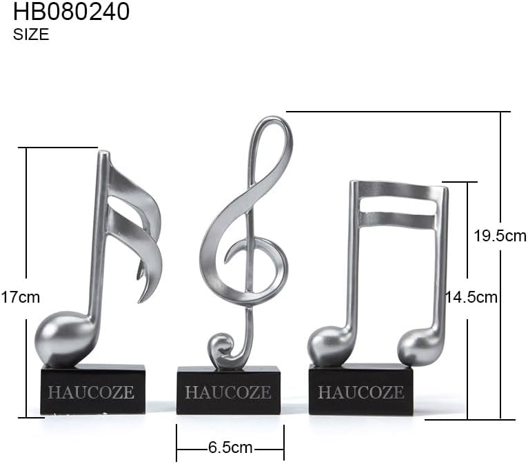 Amoy-Art 3pcs Deko Skulpturen Musik Note Figuren Klavier Statue Modern Arts Wohnzimmer Kunst Polyres