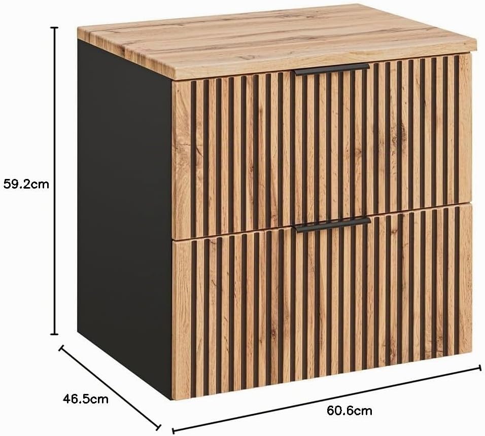 Lomadox Waschtischunterschrank 60 cm Unterschrank mit Waschtischplatte für Aufsatzwaschbecken anthra