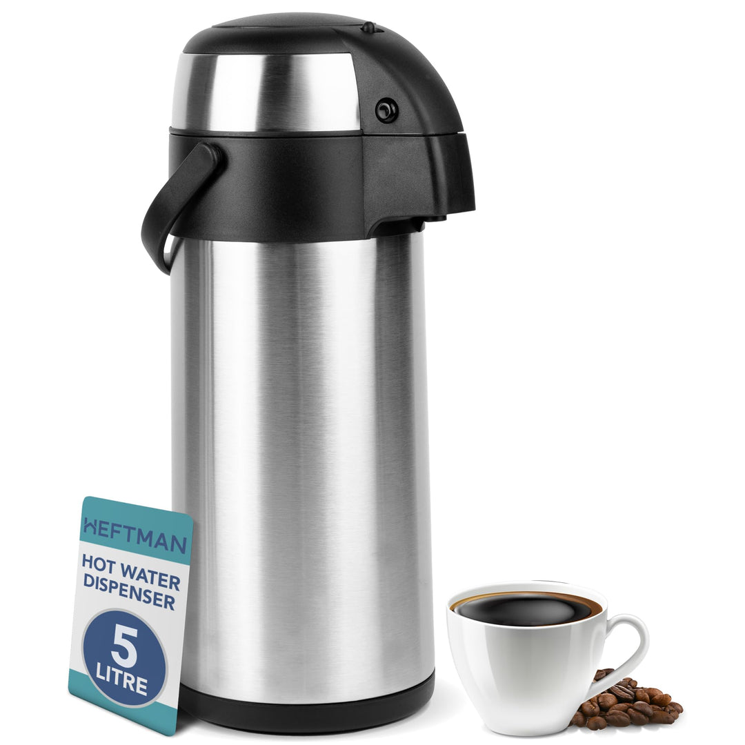 HEFTMAN Kaffeekanne Thermo 5L - Thermoskanne Edelstahl Airpot Pumpflasche | Doppelwandige Isolierung