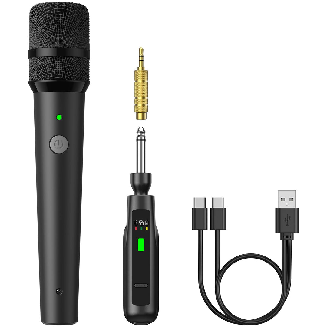TONOR 2.4G Mikrofon Kabellos, wiederaufladbares Funkmikrofon Set mit 6,35/3,5 mm Empfänger, 15 m Rei