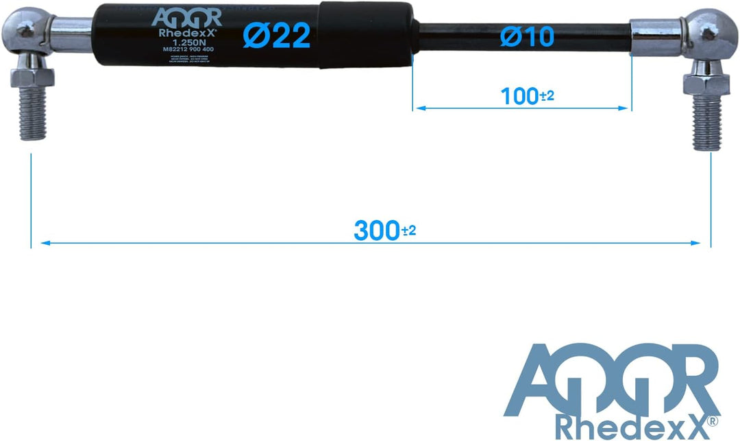RhedexX® Gasdruckfeder Kugelkopf 300mm/100mm/600N - M8 Gewinde Gasfeder Gasdruckdämpfer Kugelgelenk