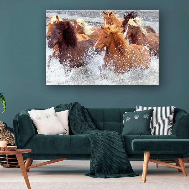 Startonight Bilder Pferde Wasser, Leinwandbilder Moderne Kunst, Tiere Wanddeko Kunstdrucke, Wandbild