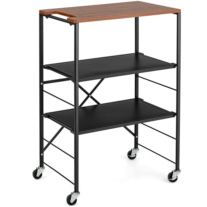 COSTWAY Servierwagen 60x40x89cm, Beistelltisch mit Rollen, Küchenwagen mit Holzablage & Metallrahmen