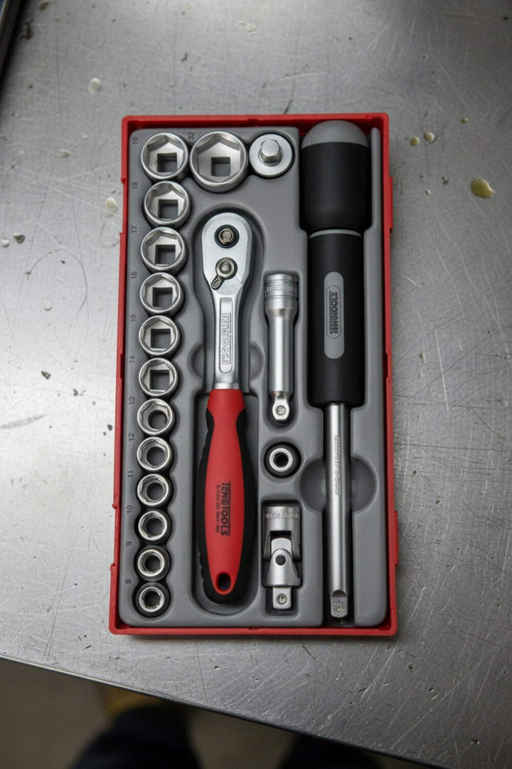 TengTools™ Schweden, kombinierbarer 3/8" Steckschlüsselsatz, metrisch, mit Umschaltknarre, Stecknüss