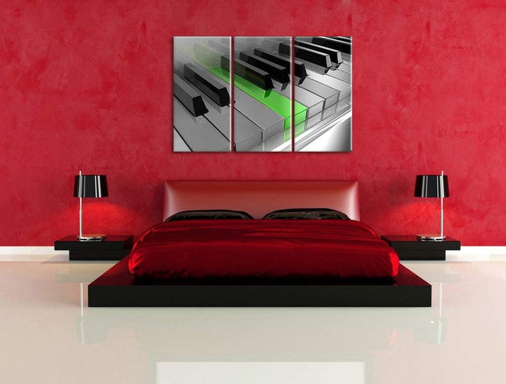 Piano Green Klaviertasten als Leinwandbild | Grösse: 3 Teilig (120x80) | Wandbild| Kunstdruck | fert