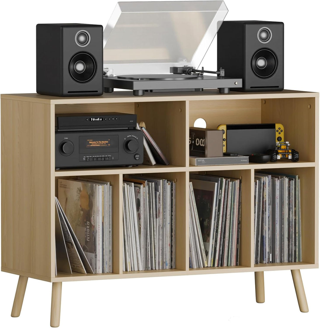 Plattenspieler-Ständer mit Schallplattenaufbewahrung, Vinyl-Plattenregal mit Präsentationsfläche, Sc