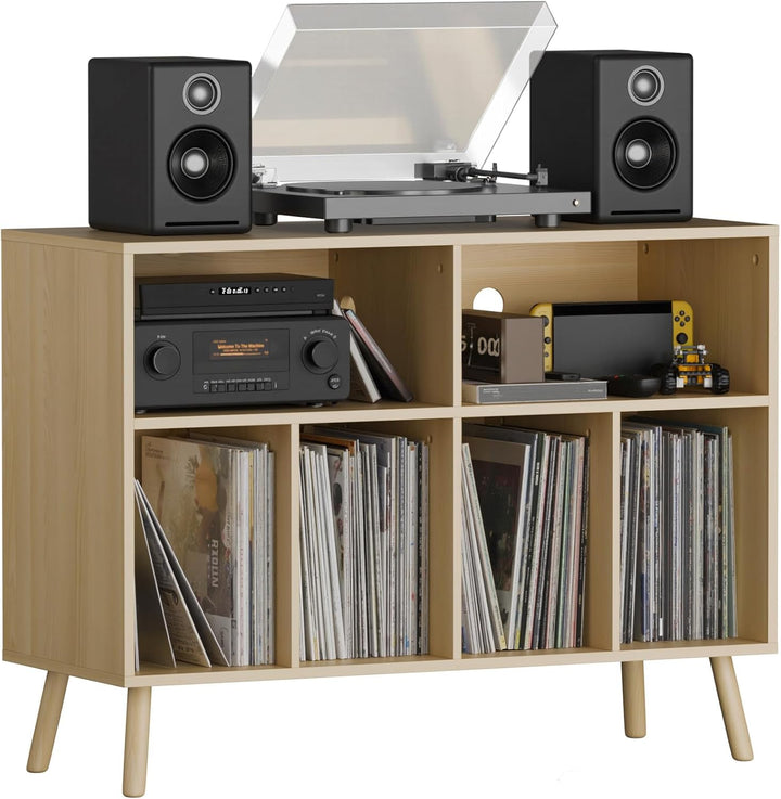 Plattenspieler-Ständer mit Schallplattenaufbewahrung, Vinyl-Plattenregal mit Präsentationsfläche, Sc