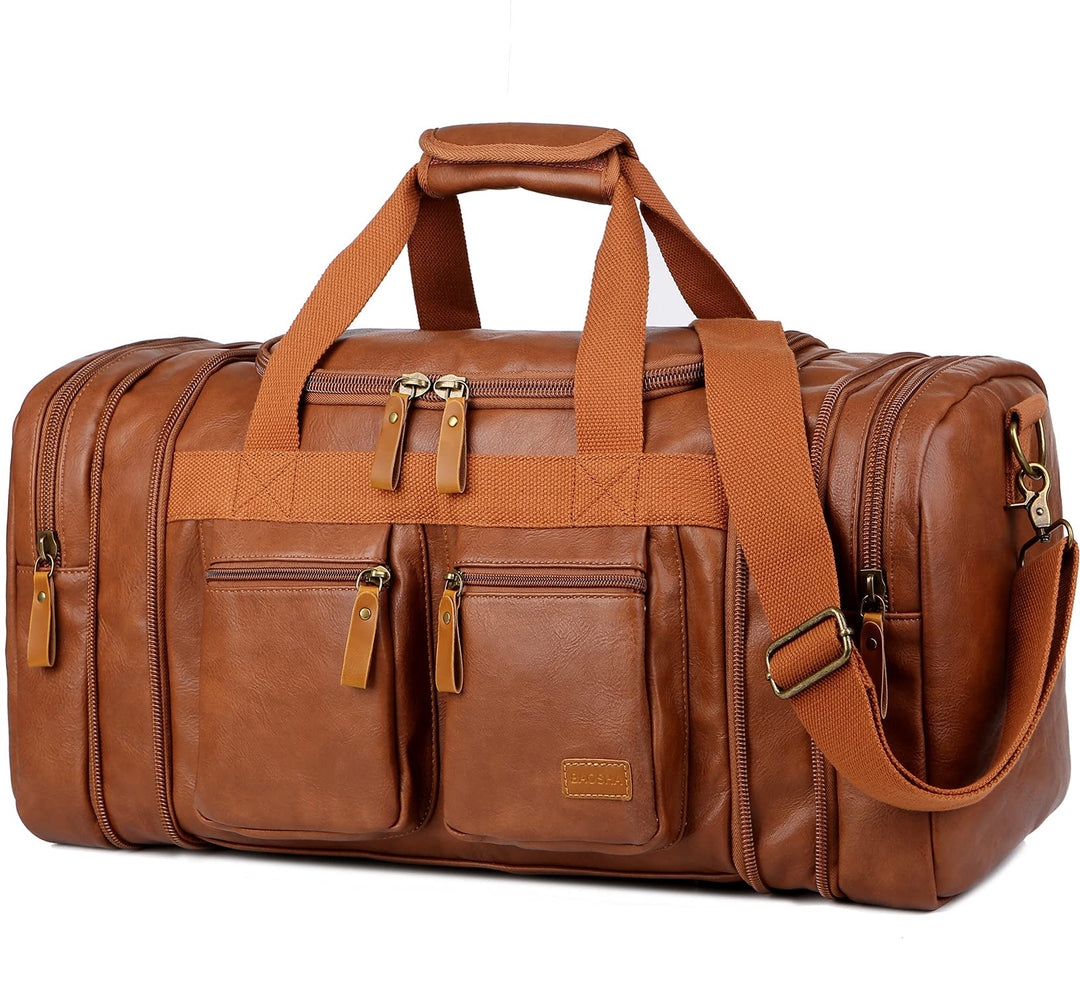 HB-21 Reisetasche, Wochenendtasche, Leder, zum Handgepäck, für Damen und Herren, braun, Braun