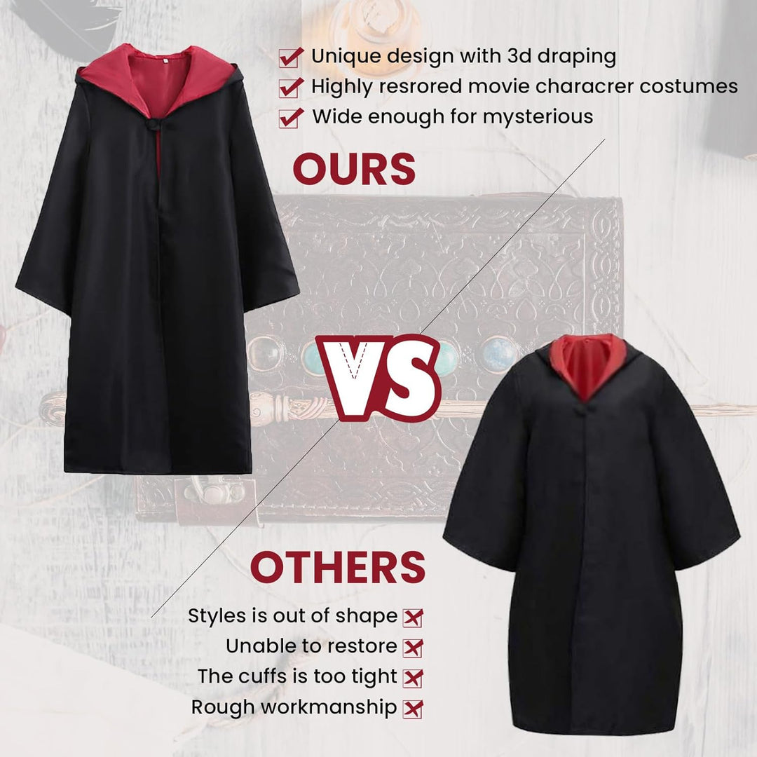 Magic Robe, Umhang,4PCS Zauberer Cosplay Kostüm für Erwachsene,with Cape,Magic Wand,Glasses,Scarf,Ti