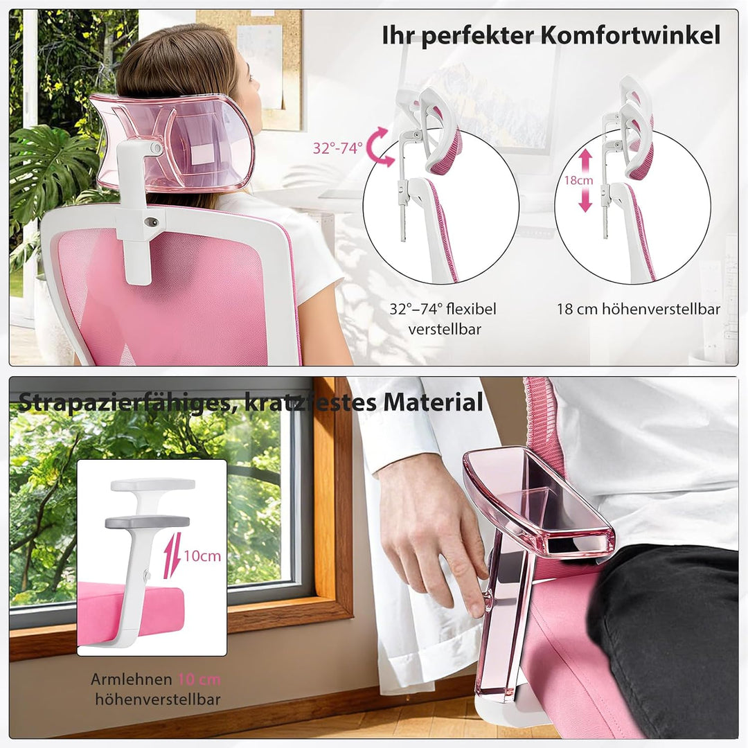 Bürostuhl ergonomisch, Schreibtischstuhl mit Kopfstütze, Lordosenstütze und höhenverstellbaren Armle