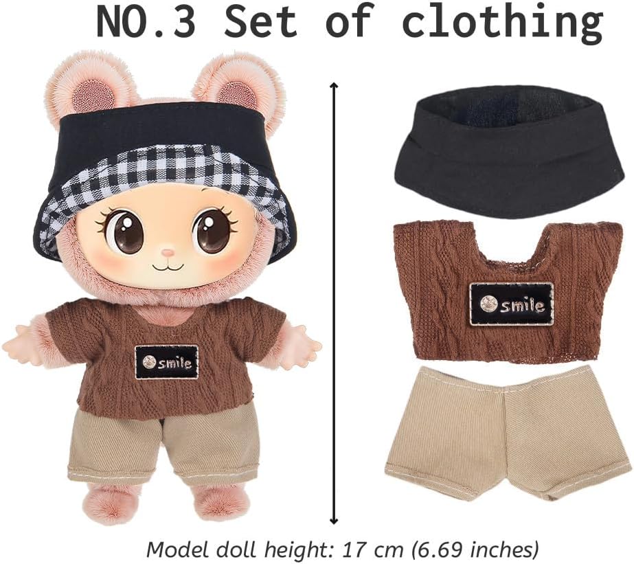 6 Sets Puppenkleidung Outfits Zubehör für 17cm Puppen Inklusive: 4 Hut, 2 Haarpinne, 2 Kleid, 1 Top,