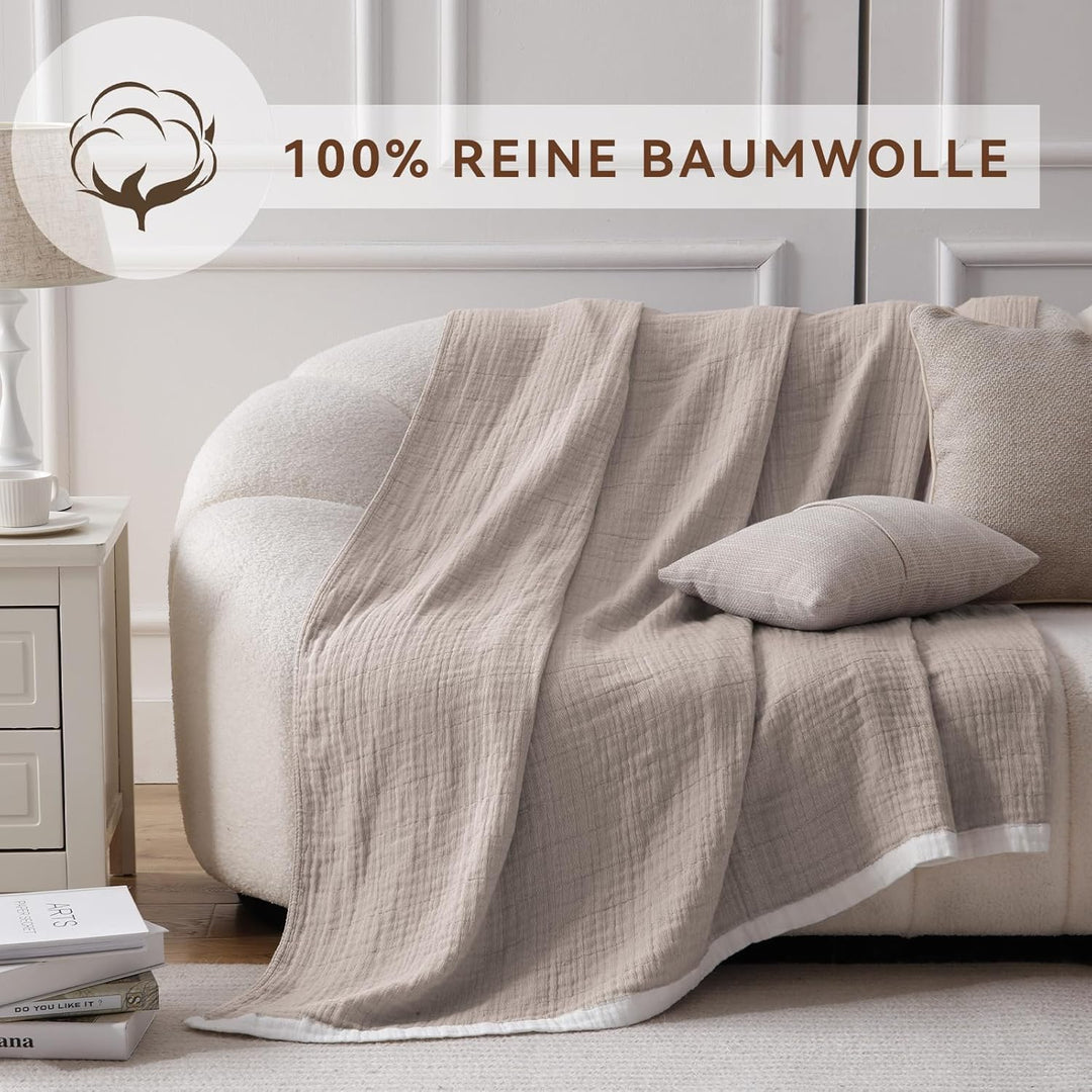 SE SOFTEXLY Kuscheldecke Baumwolle 100%, 4-lagige Weiche Kuscheldecke Musselin Tagesdecke, Bett-Über