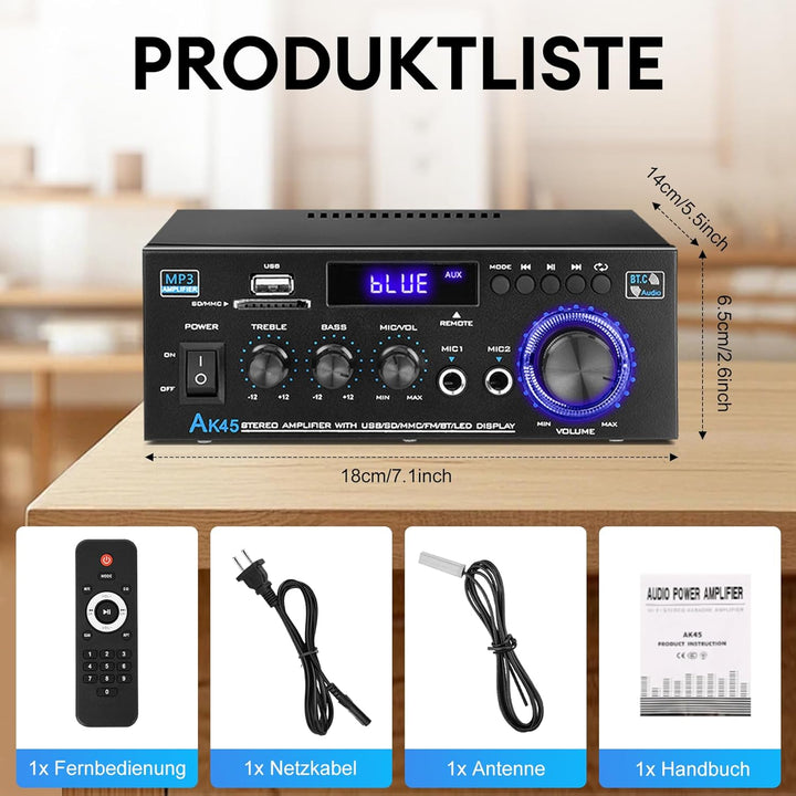 Hifi Verstärker - KKMOL Stereo Verstärker, AK45 Mini Bluetooth Radio Audio Verstärker Receiver, Wiim