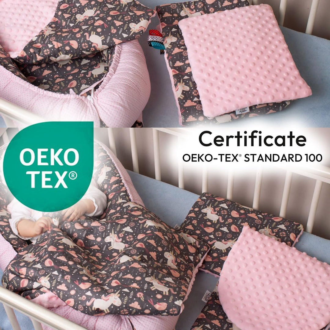 PaLulli Babynest 4-TLG Set 95x55 cm | Babyausstattung mit Matratze & Kuscheldecke | 100% Baumwolle,