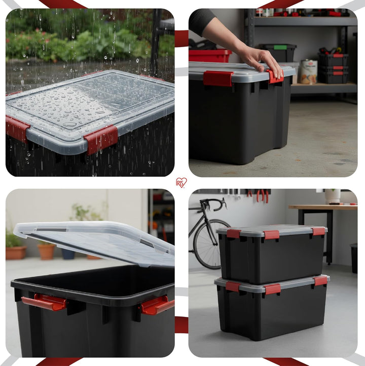 Iris Ohyama, 2er-Set luftdichte Aufbewahrungsboxen, 50 L, mit Clips, stapelbar, Garage, Keller, Dach